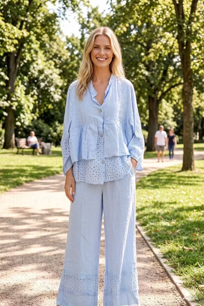 Chemise femme avec Détails Ajourés - 100% Lin
