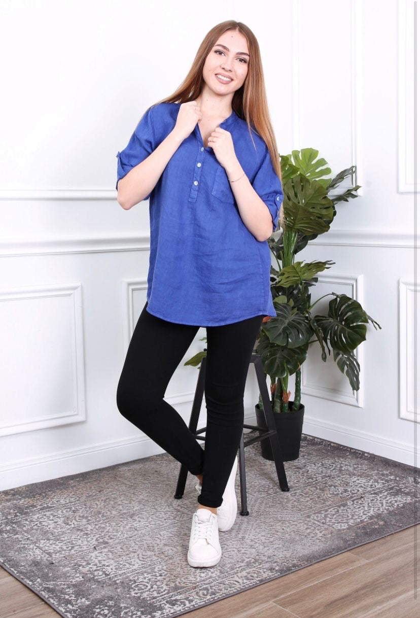 Blouse femme avec col mao - 100% Lin