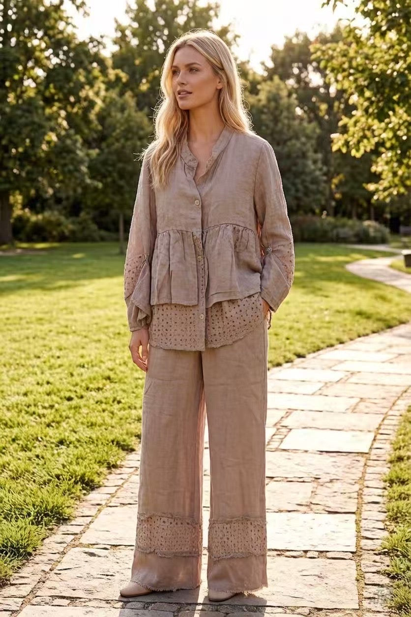 Chemise femme avec Détails Ajourés - 100% Lin