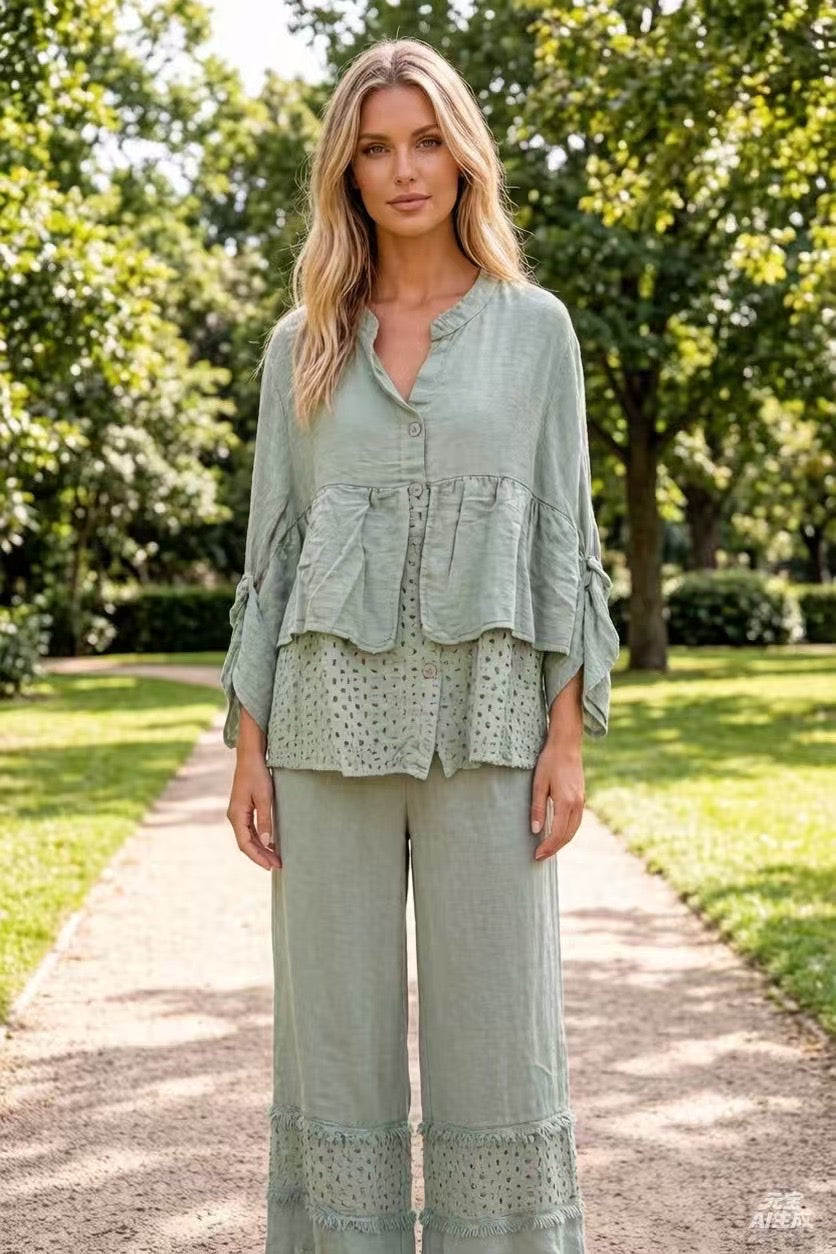 Chemise femme avec Détails Ajourés - 100% Lin