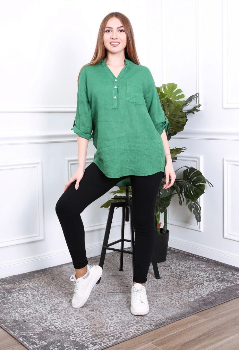 Blouse femme avec col mao - 100% Lin