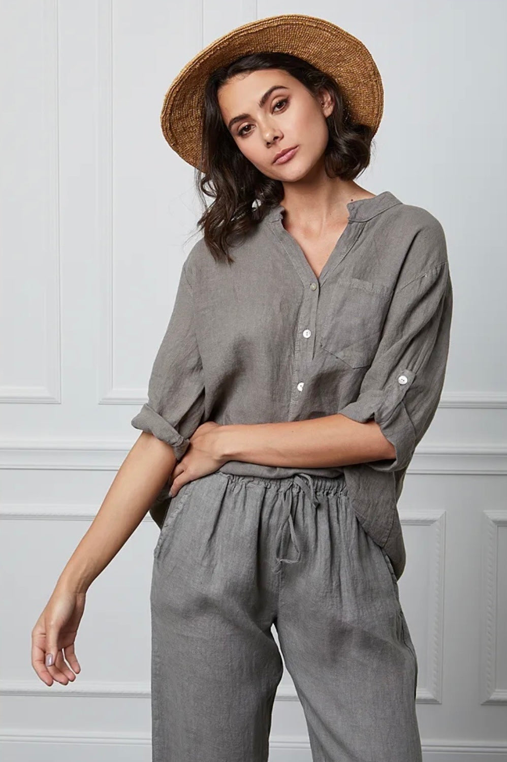 Blouse femme avec col mao - 100% Lin