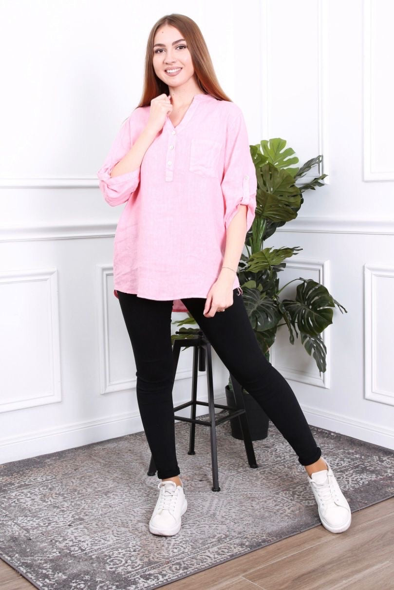 Blouse femme avec col mao - 100% Lin