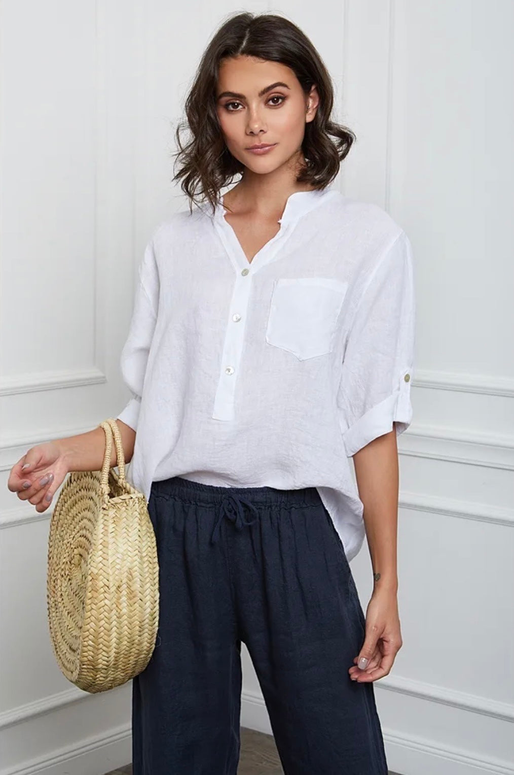 Blouse femme avec col mao - 100% Lin