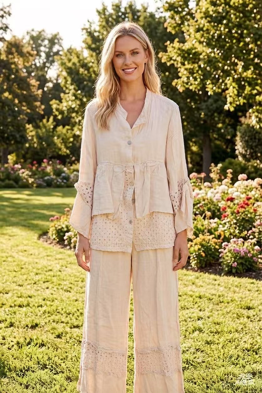 Chemise femme avec Détails Ajourés - 100% Lin