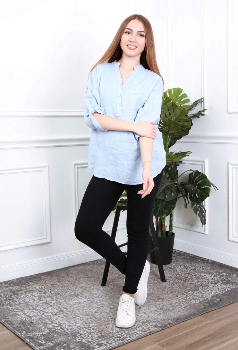 Blouse femme avec col mao - 100% Lin