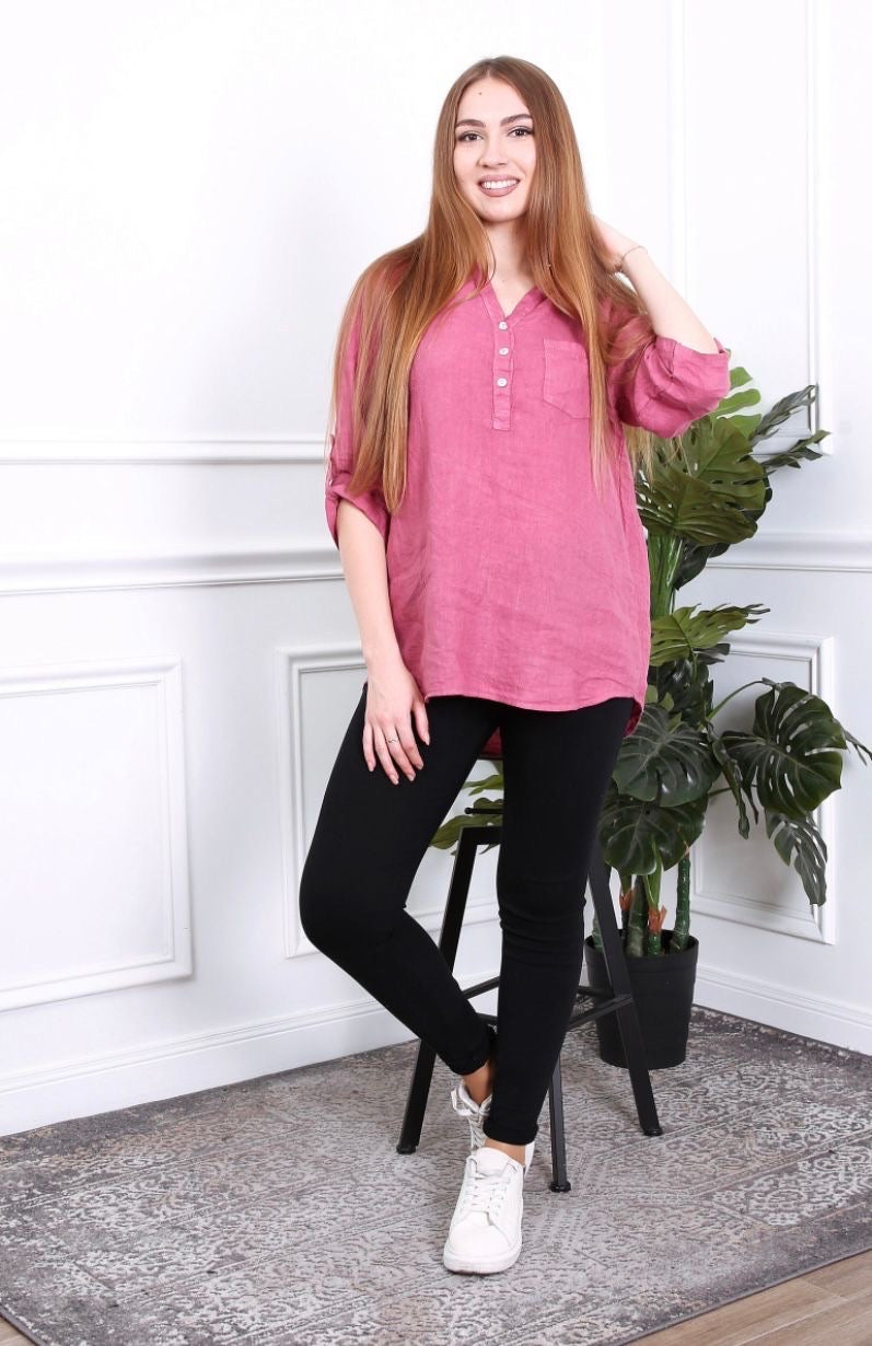 Blouse femme avec col mao - 100% Lin