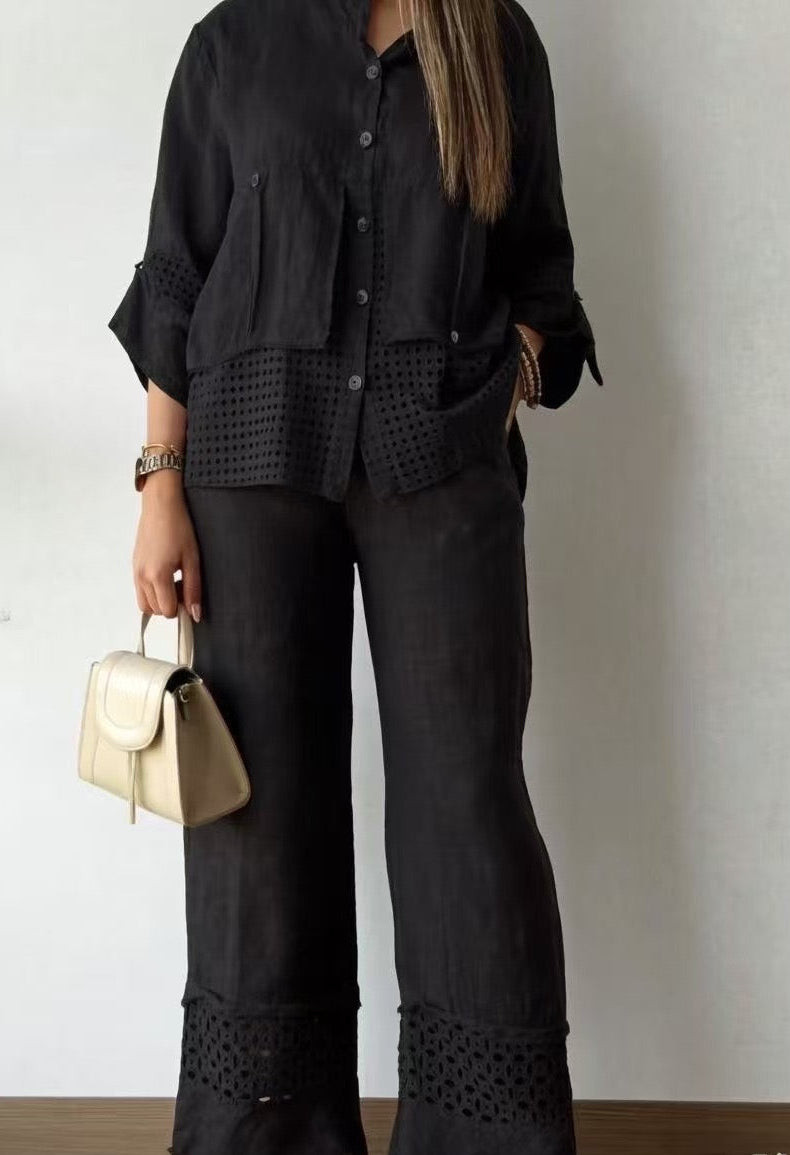 Chemise femme avec Détails Ajourés - 100% Lin