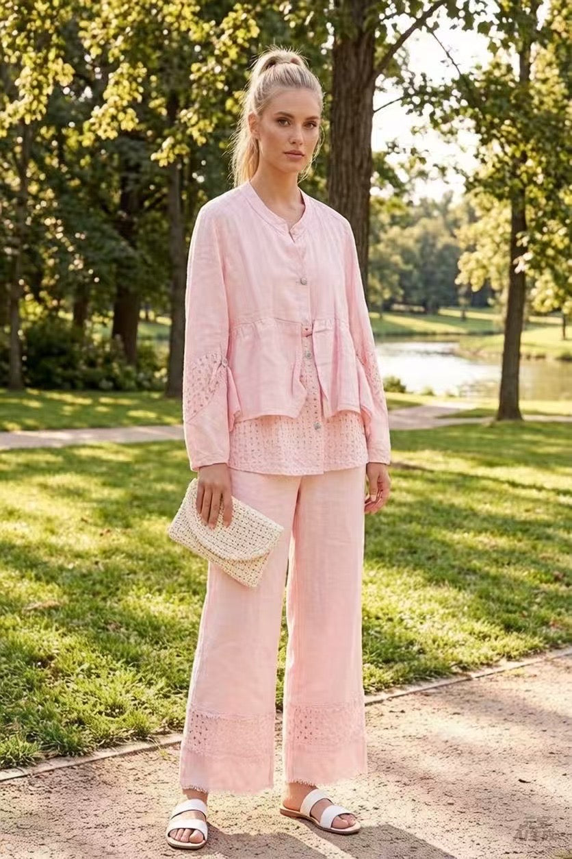 Chemise femme avec Détails Ajourés - 100% Lin