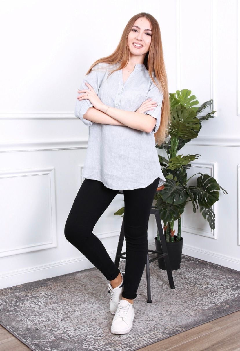 Blouse femme avec col mao - 100% Lin