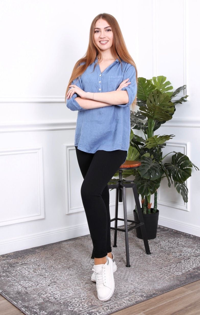 Blouse femme avec col mao - 100% Lin