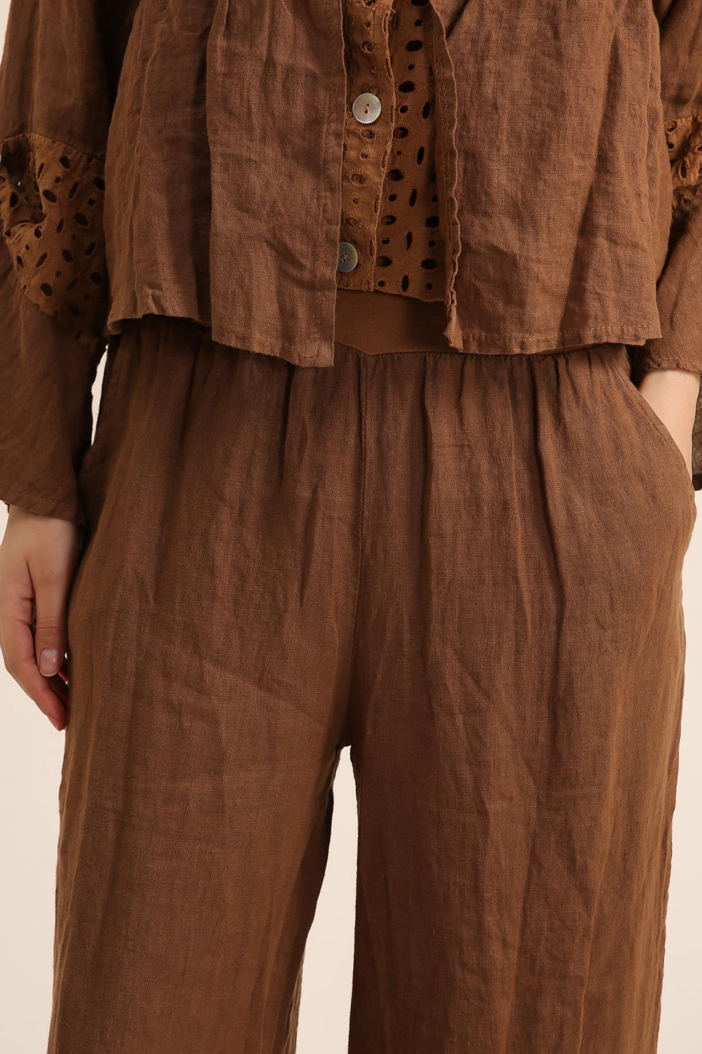 Pantalon Large pour femme avec Finition Ajourée - 100% Lin