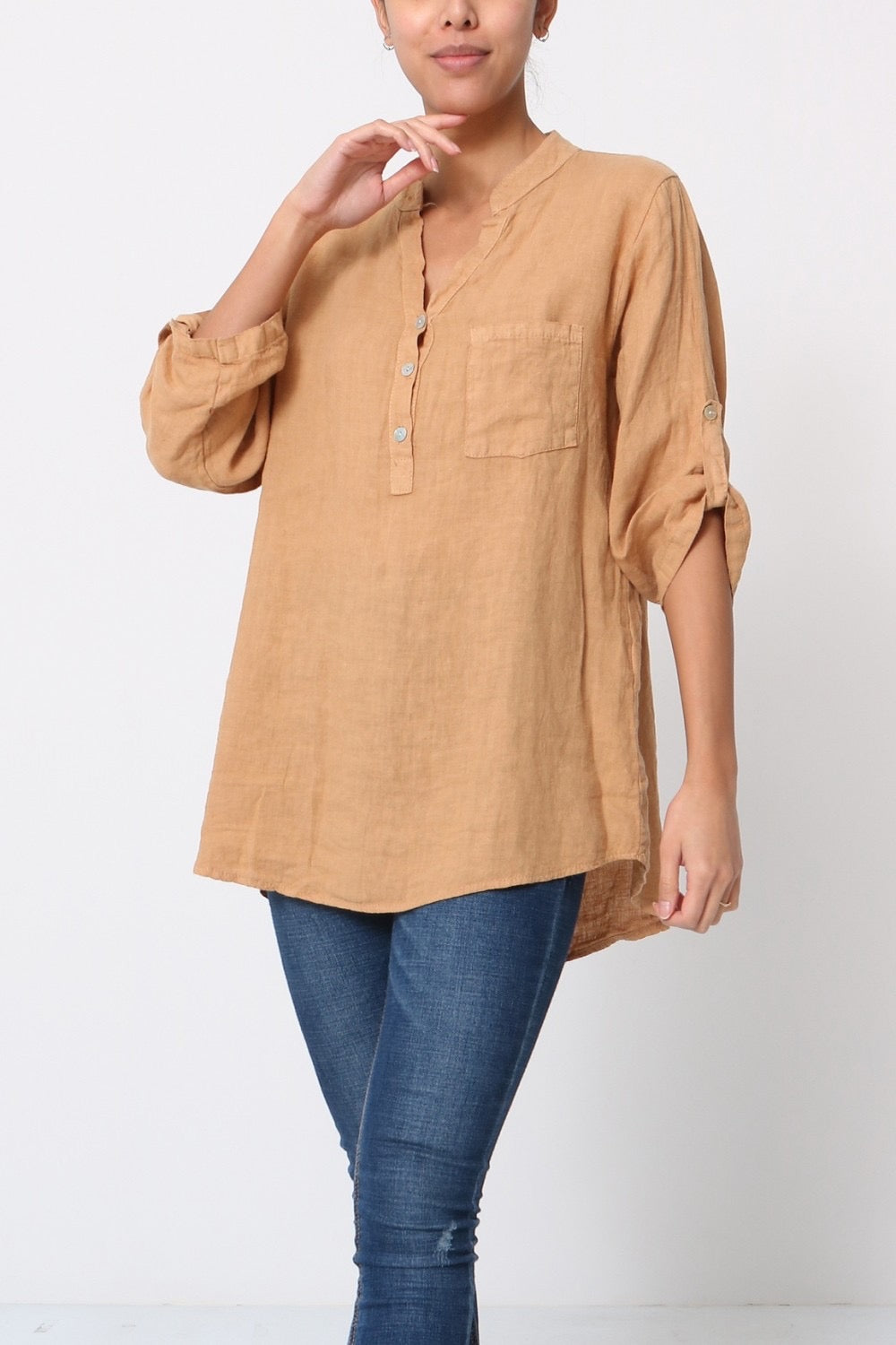 Blouse femme avec col mao - 100% Lin