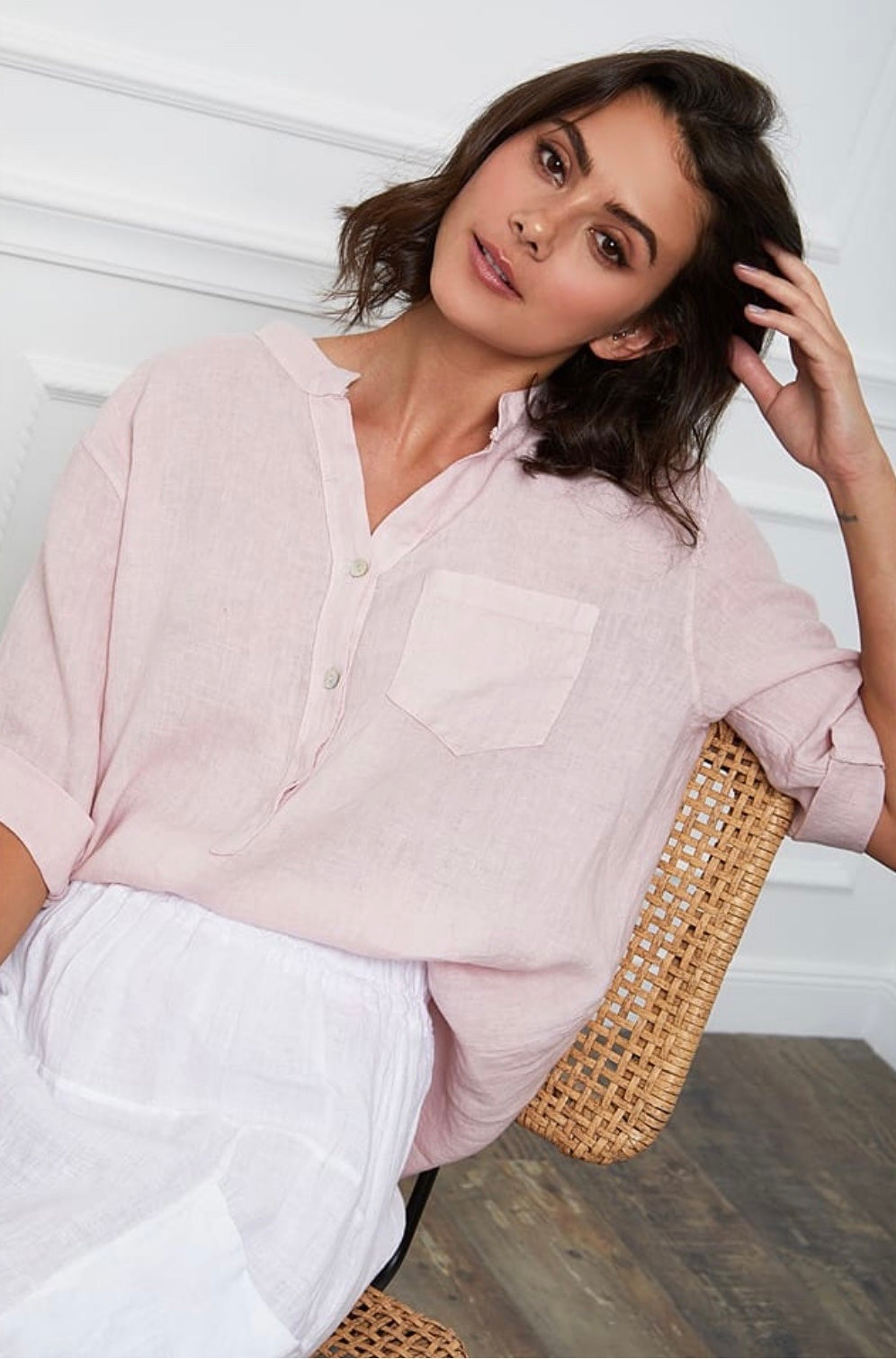 Blouse femme avec col mao - 100% Lin