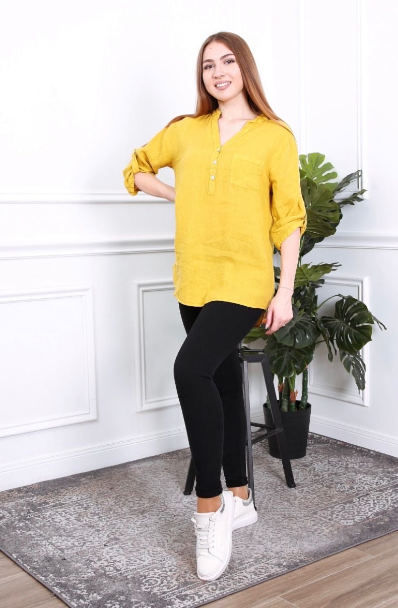 Blouse femme avec col mao - 100% Lin
