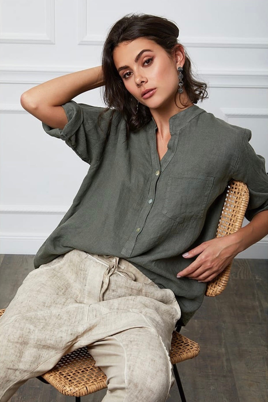 Blouse femme avec col mao - 100% Lin