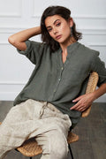 Blouse femme avec col mao - 100% Lin