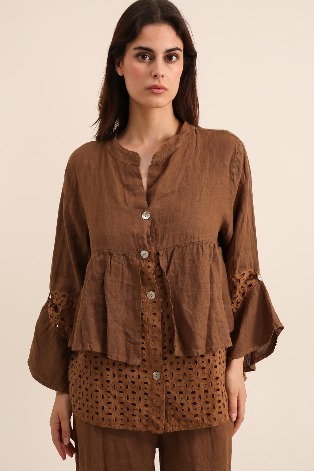 Chemise femme avec Détails Ajourés - 100% Lin