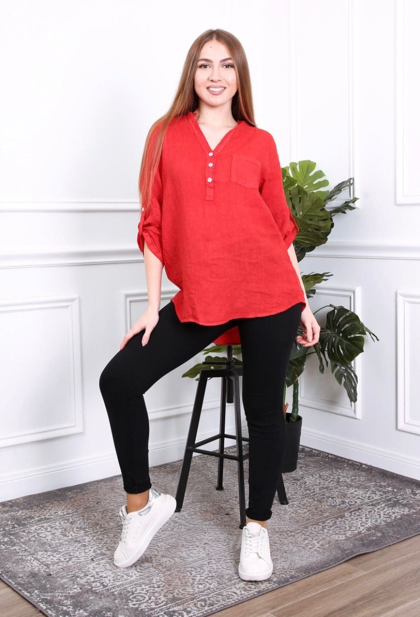Blouse femme avec col mao - 100% Lin