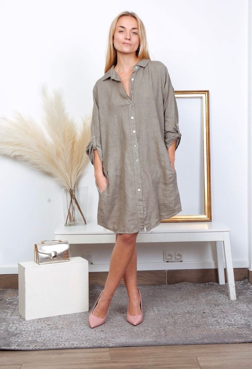Robe chemise élégante et confortable - 100% Lin