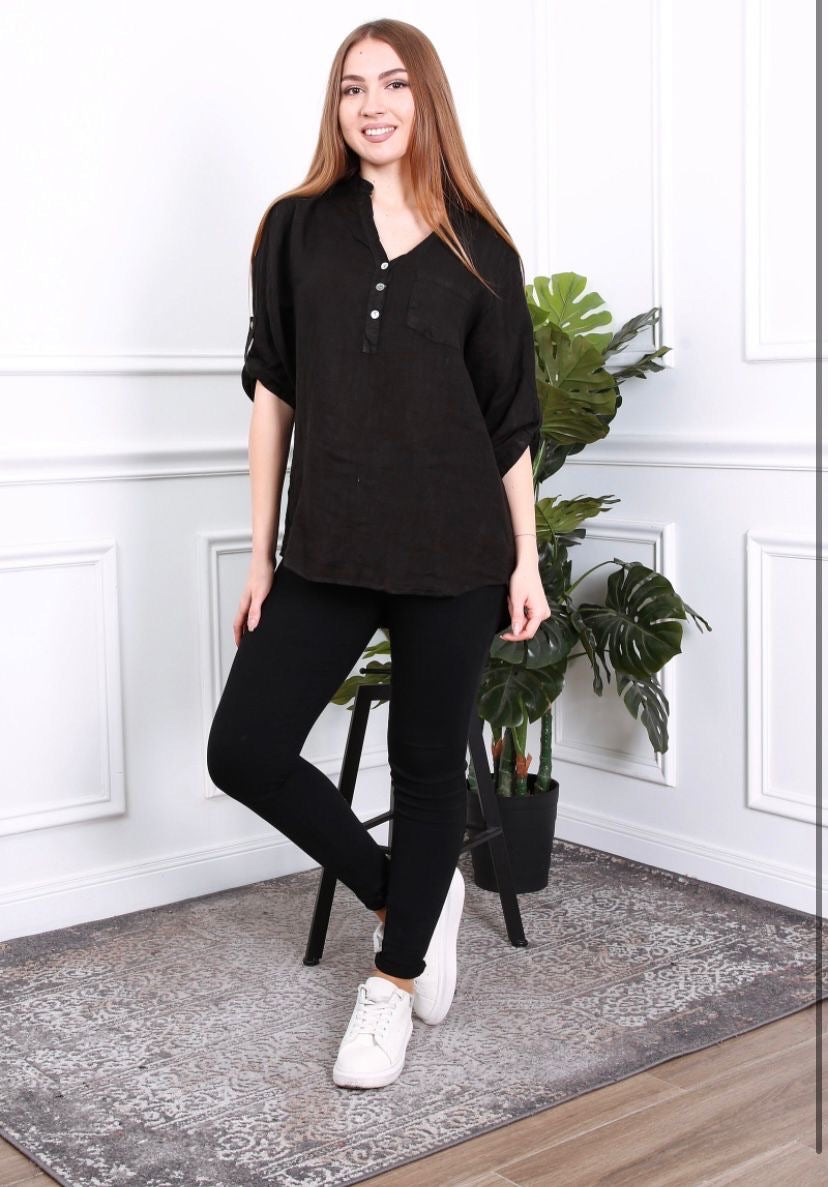Blouse femme avec col mao - 100% Lin
