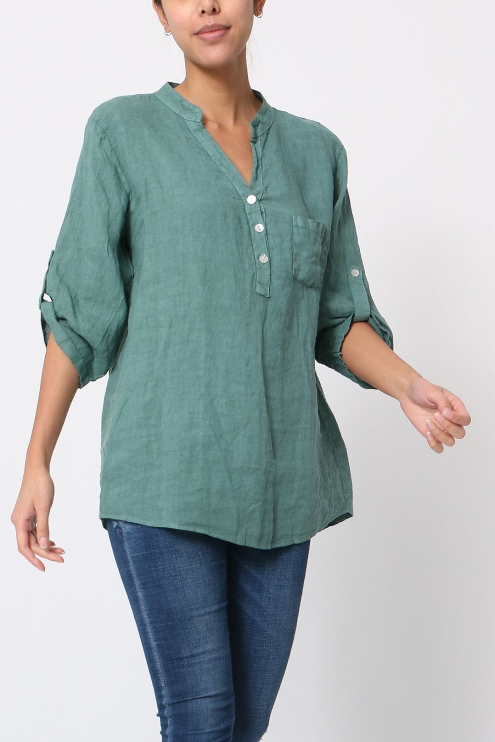 Blouse femme avec col mao - 100% Lin