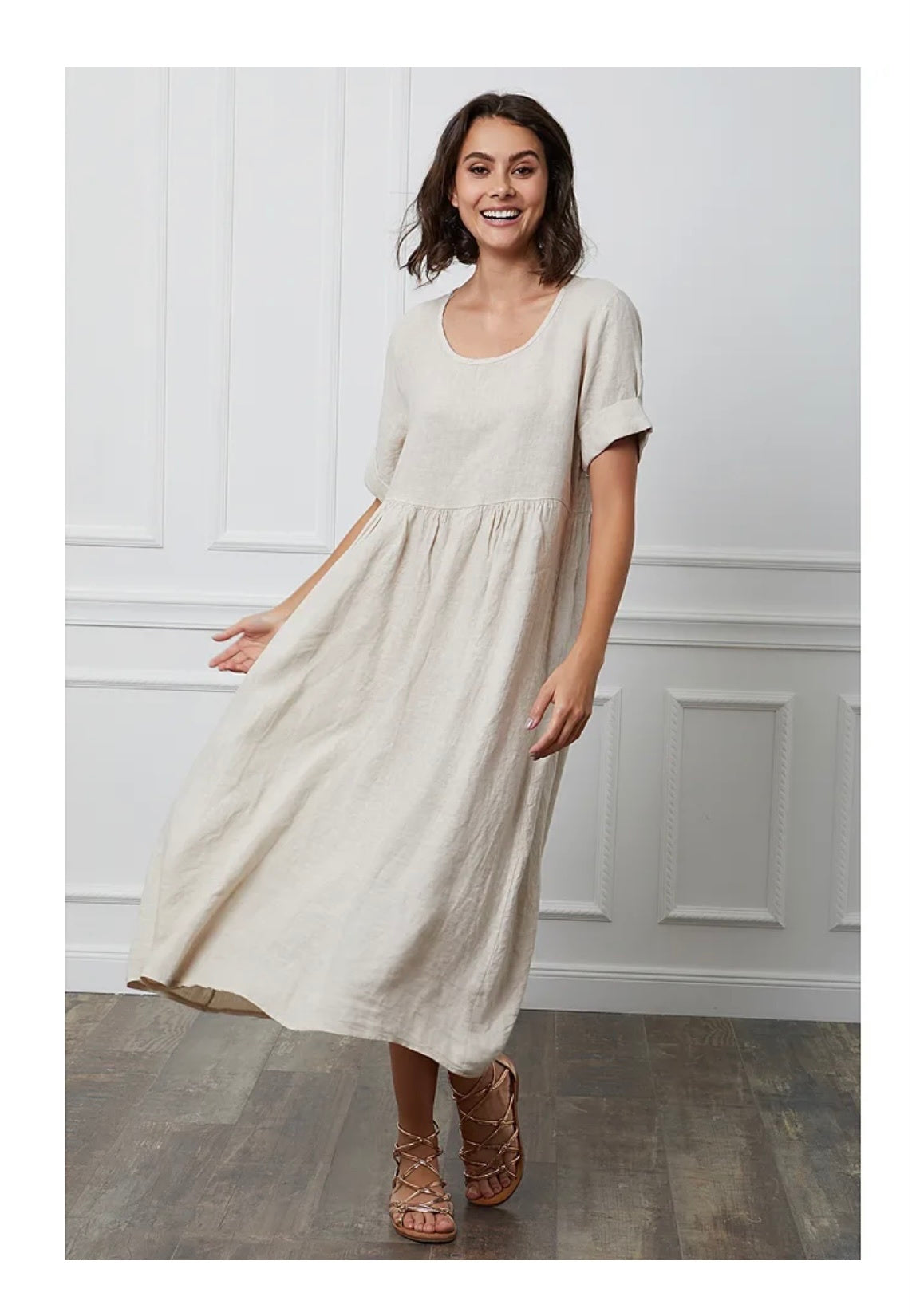 Robe longue col en V - 100% Lin