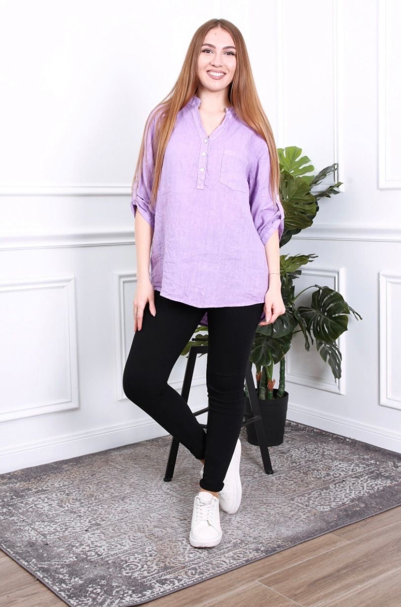 Blouse femme avec col mao - 100% Lin