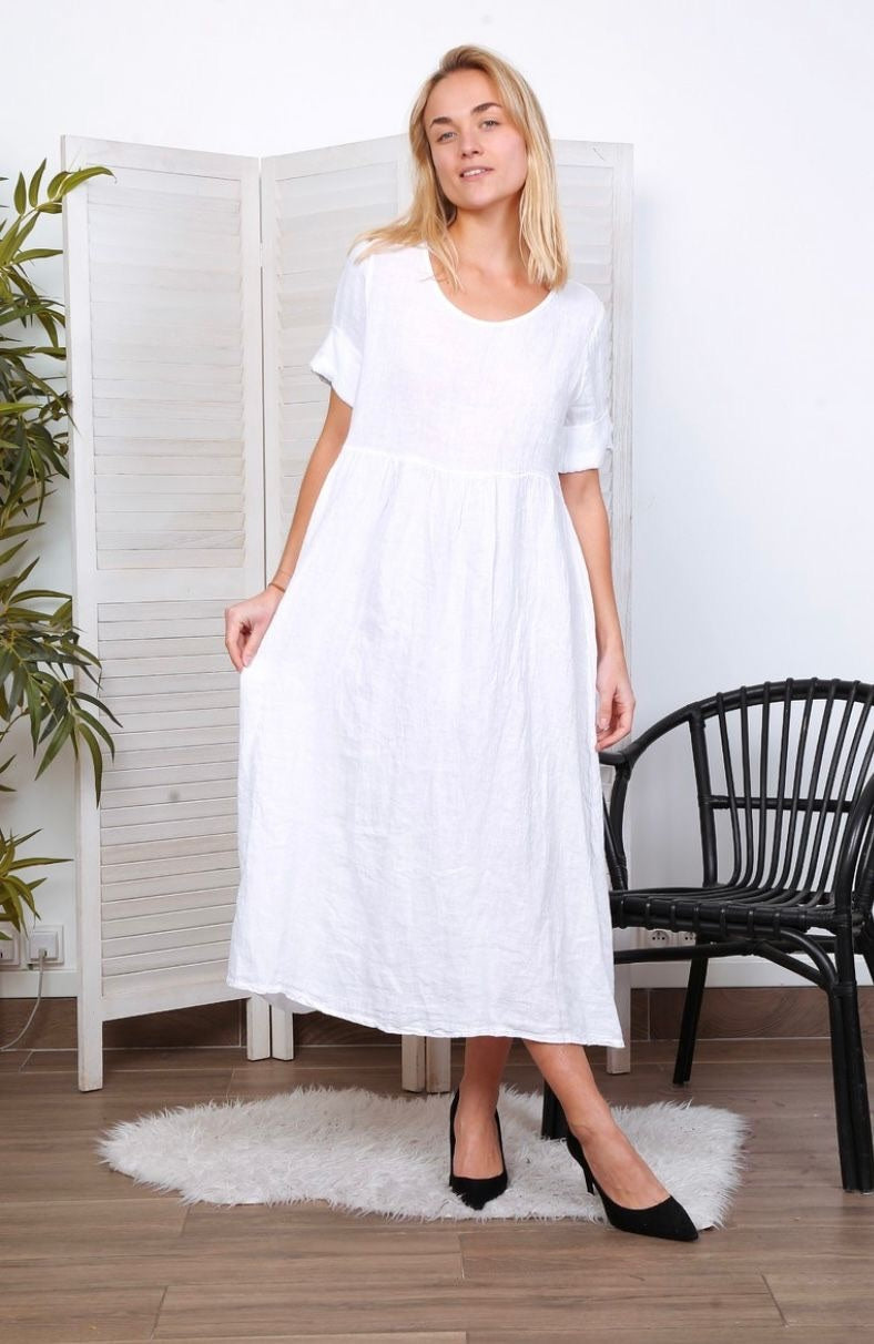 Robe longue col en V - 100% Lin