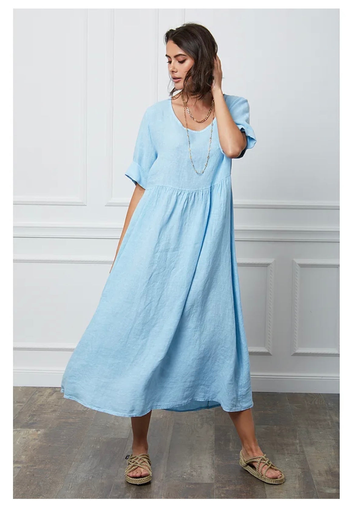 Robe longue col en V - 100% Lin