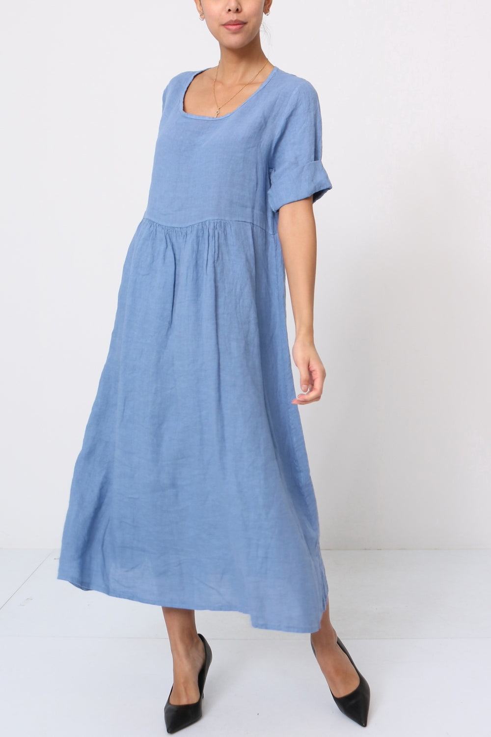 Robe longue col en V - 100% Lin