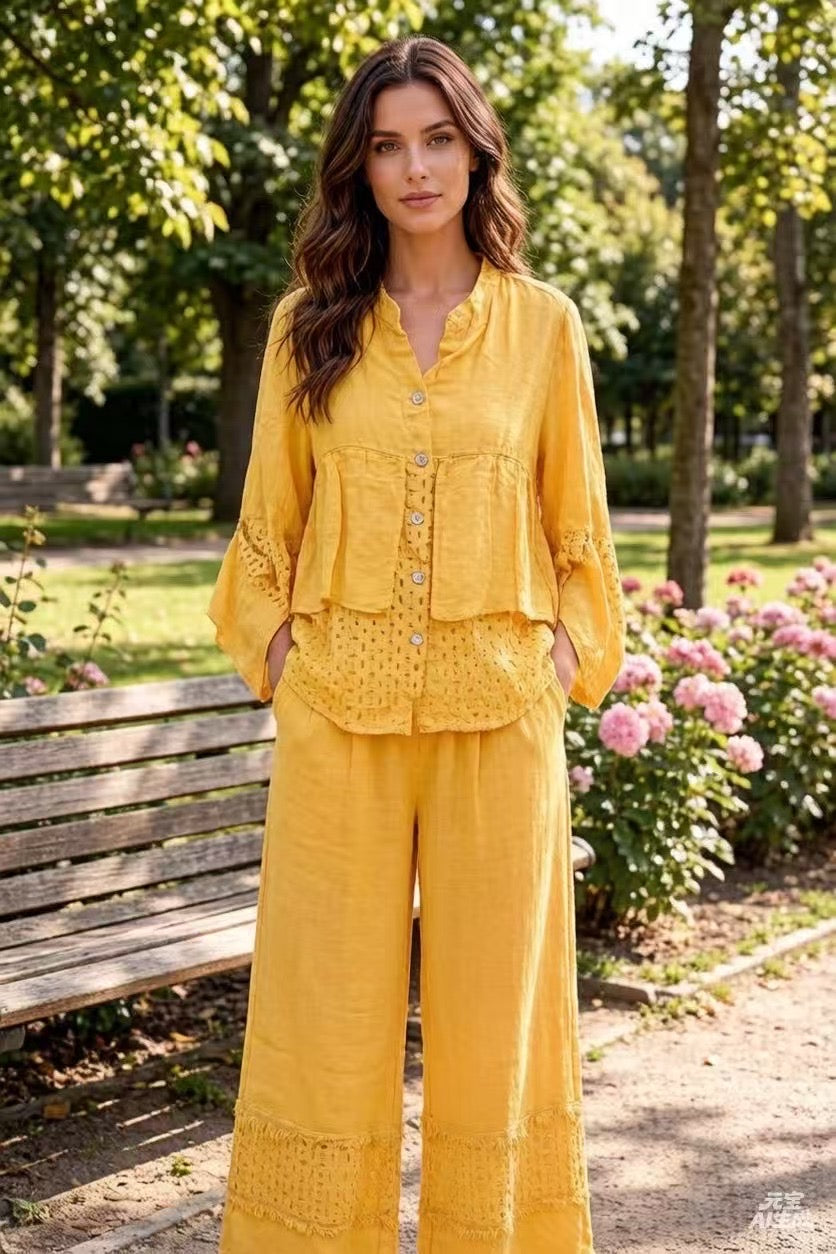Chemise femme avec Détails Ajourés - 100% Lin