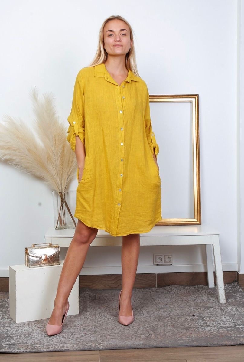 Robe chemise élégante et confortable - 100% Lin