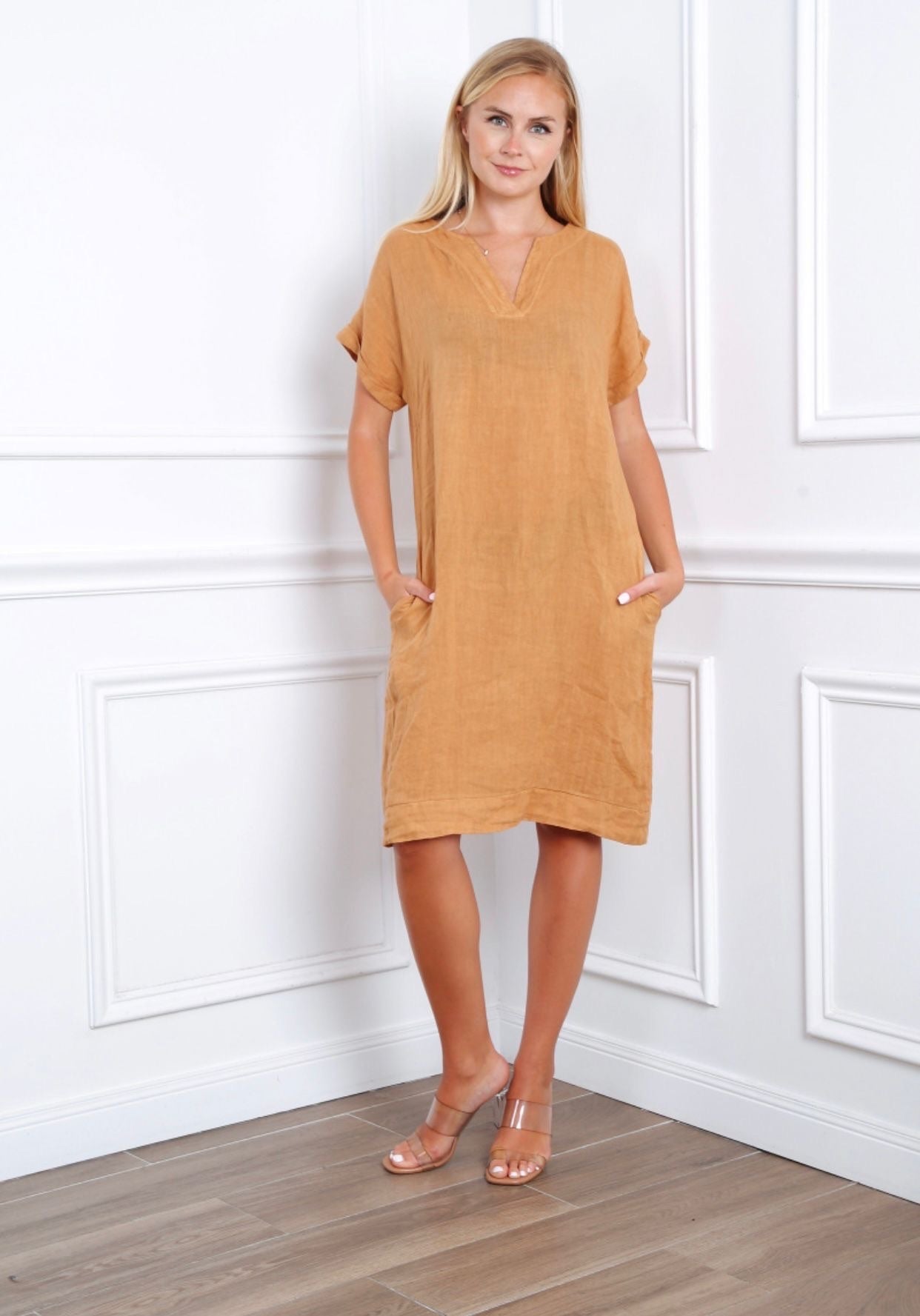 Robe en col V - 100% Lin