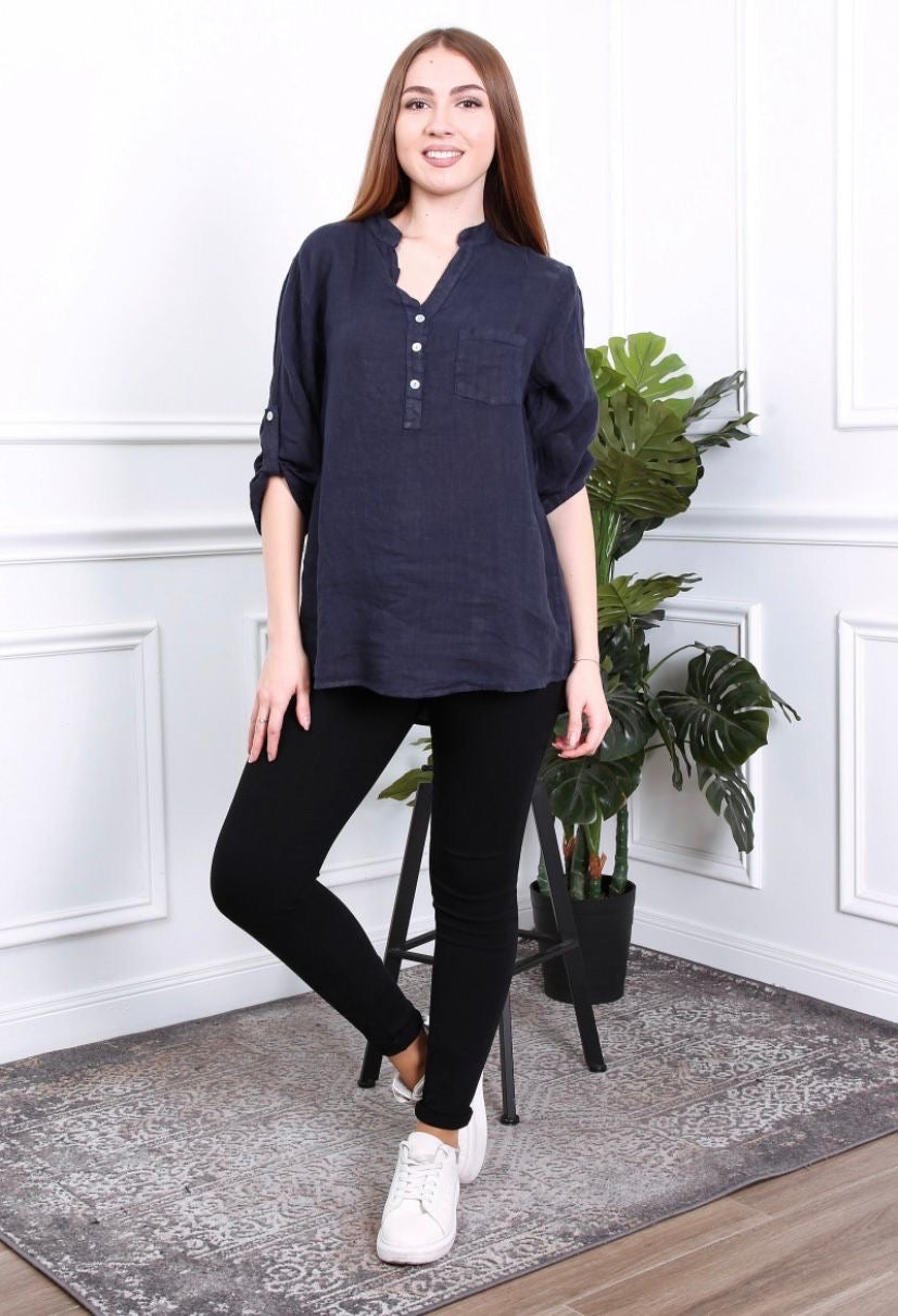 Blouse femme avec col mao - 100% Lin