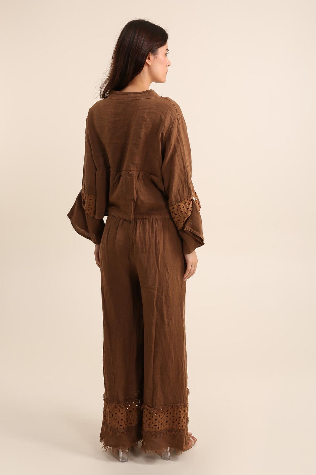 Pantalon Large pour femme avec Finition Ajourée - 100% Lin