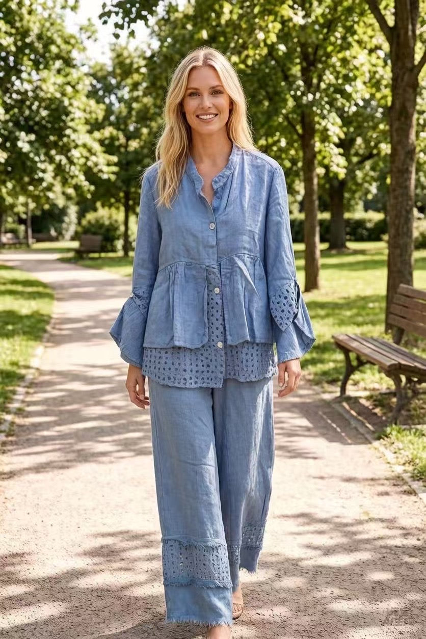 Chemise femme avec Détails Ajourés - 100% Lin