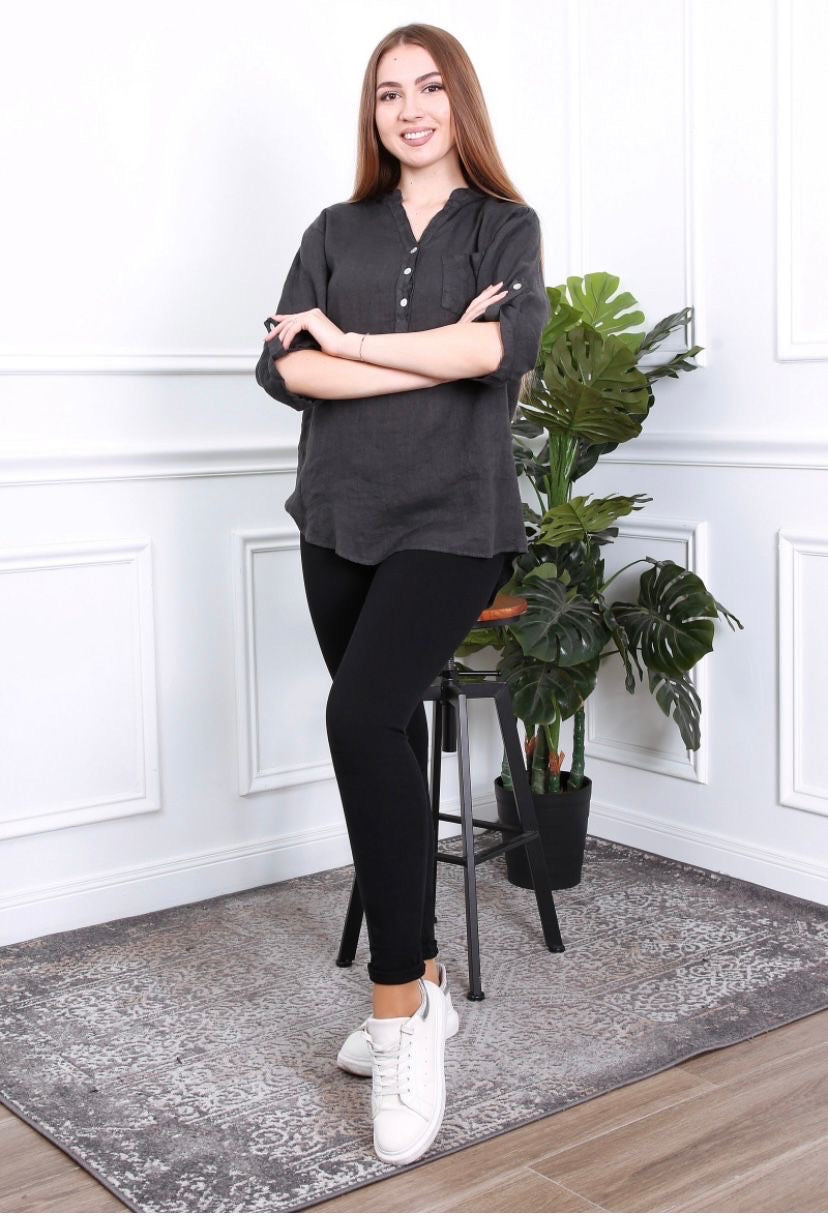 Blouse femme avec col mao - 100% Lin