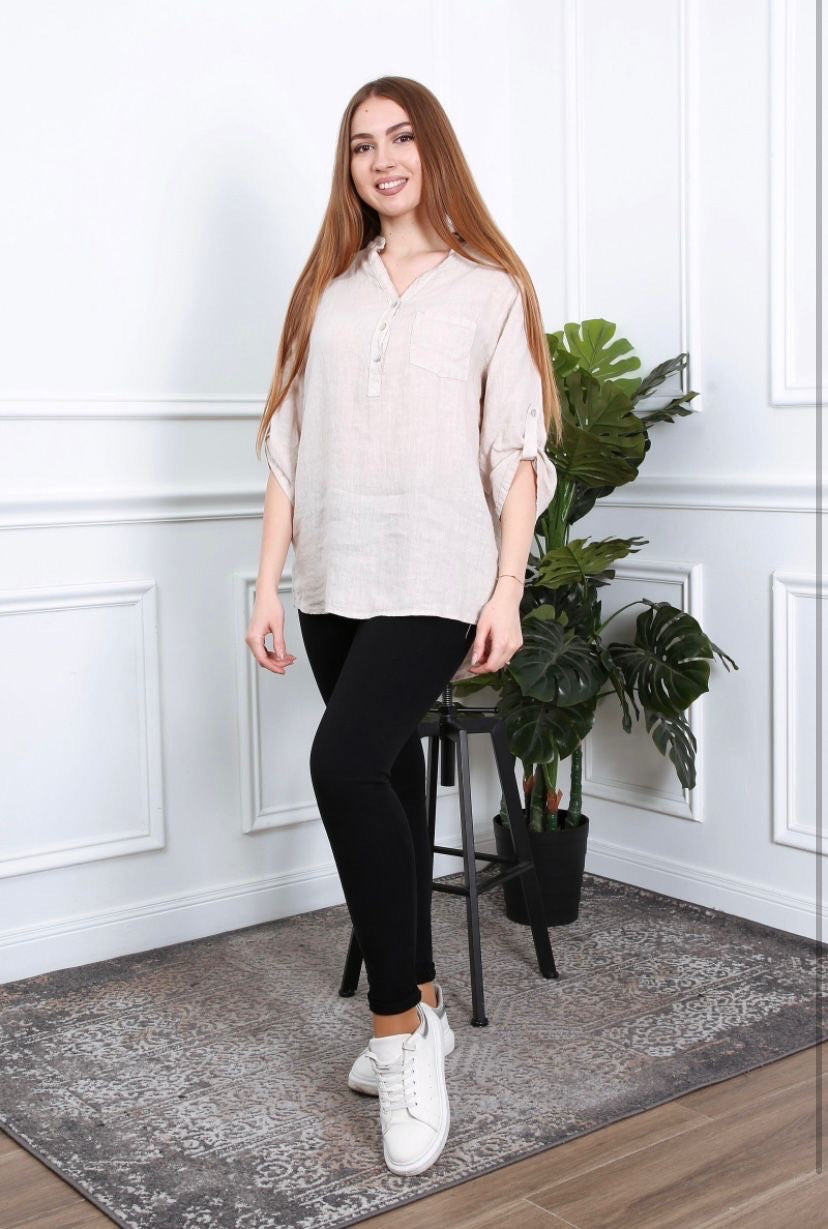Blouse femme avec col mao - 100% Lin
