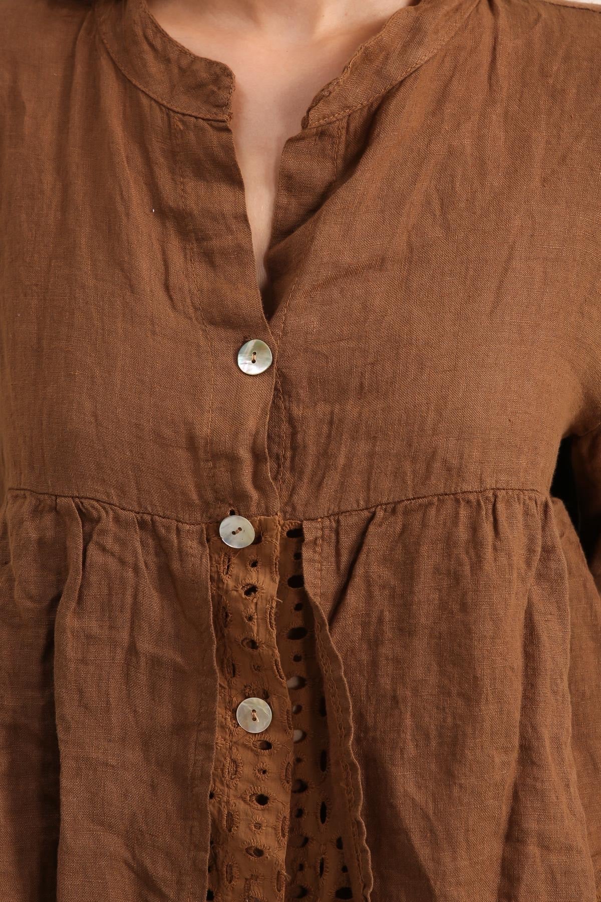 Chemise femme avec Détails Ajourés - 100% Lin