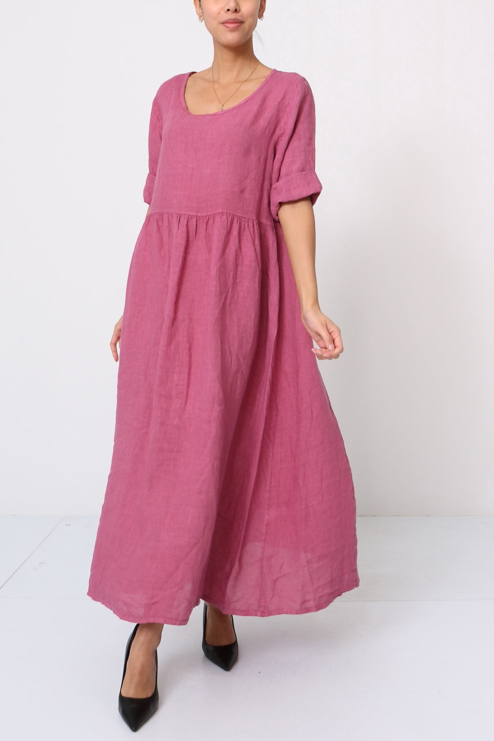 Robe longue col en V - 100% Lin