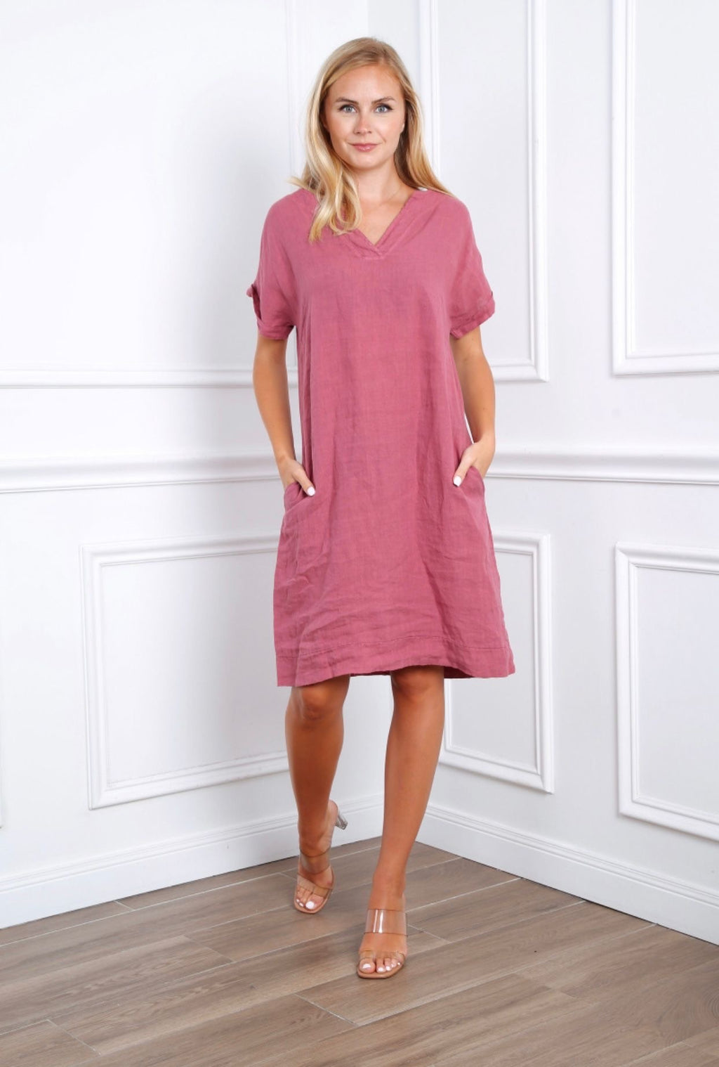 Robe en col V - 100% Lin
