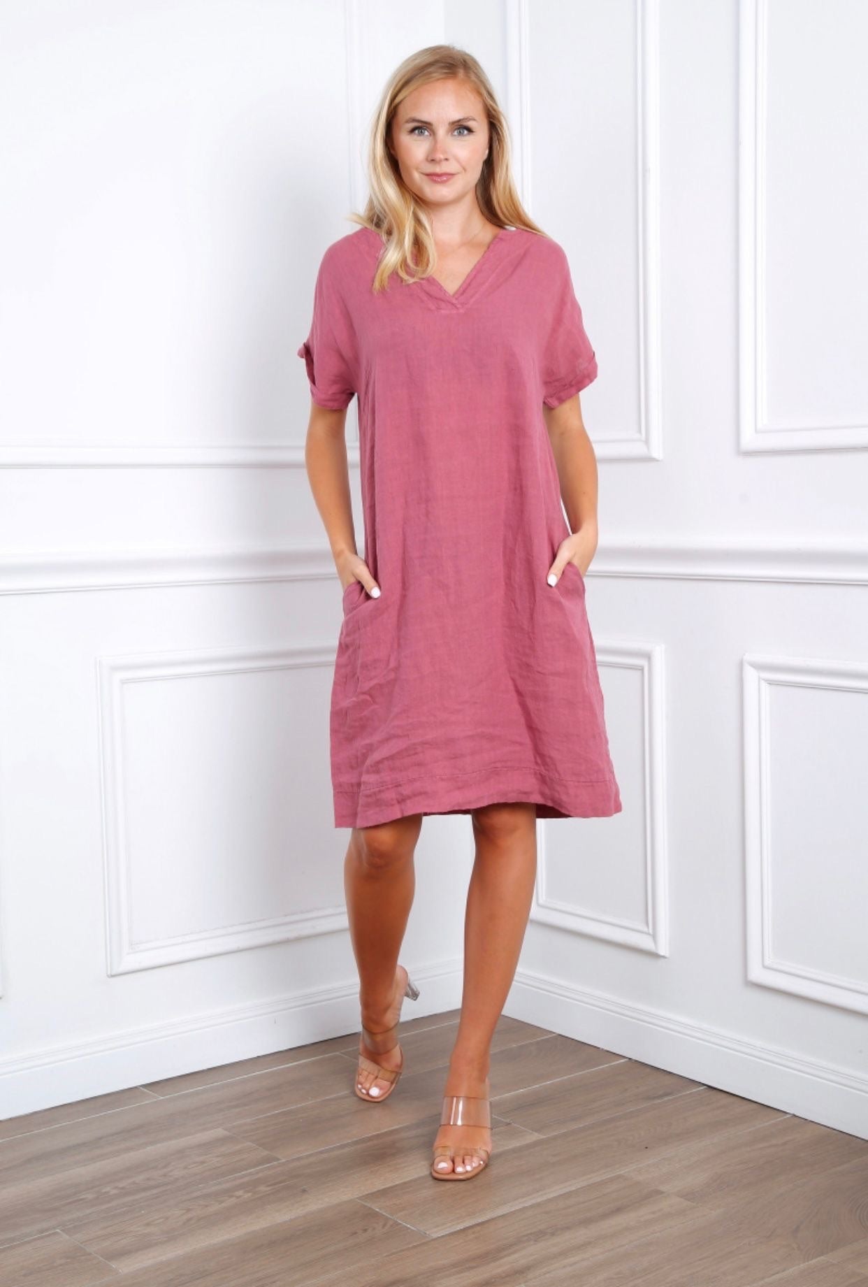 Robe en col V - 100% Lin