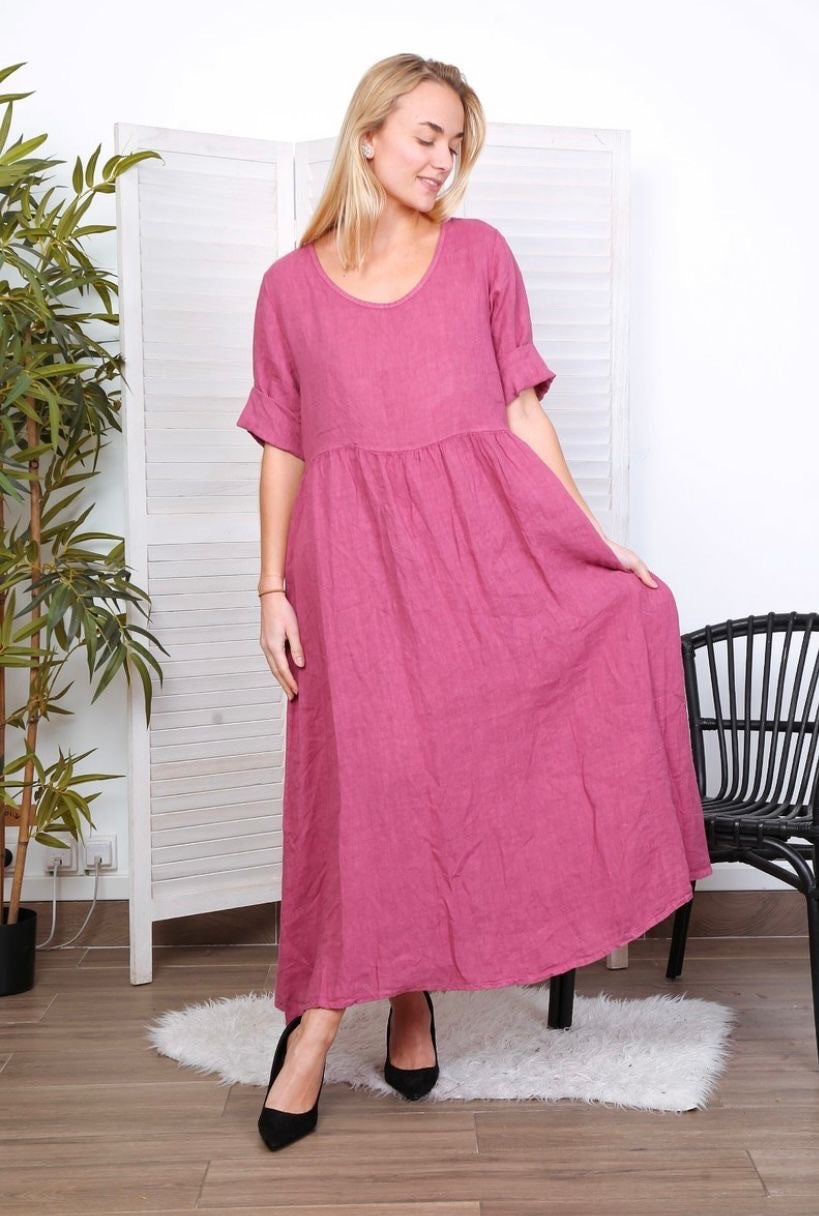 Robe longue col en V - 100% Lin