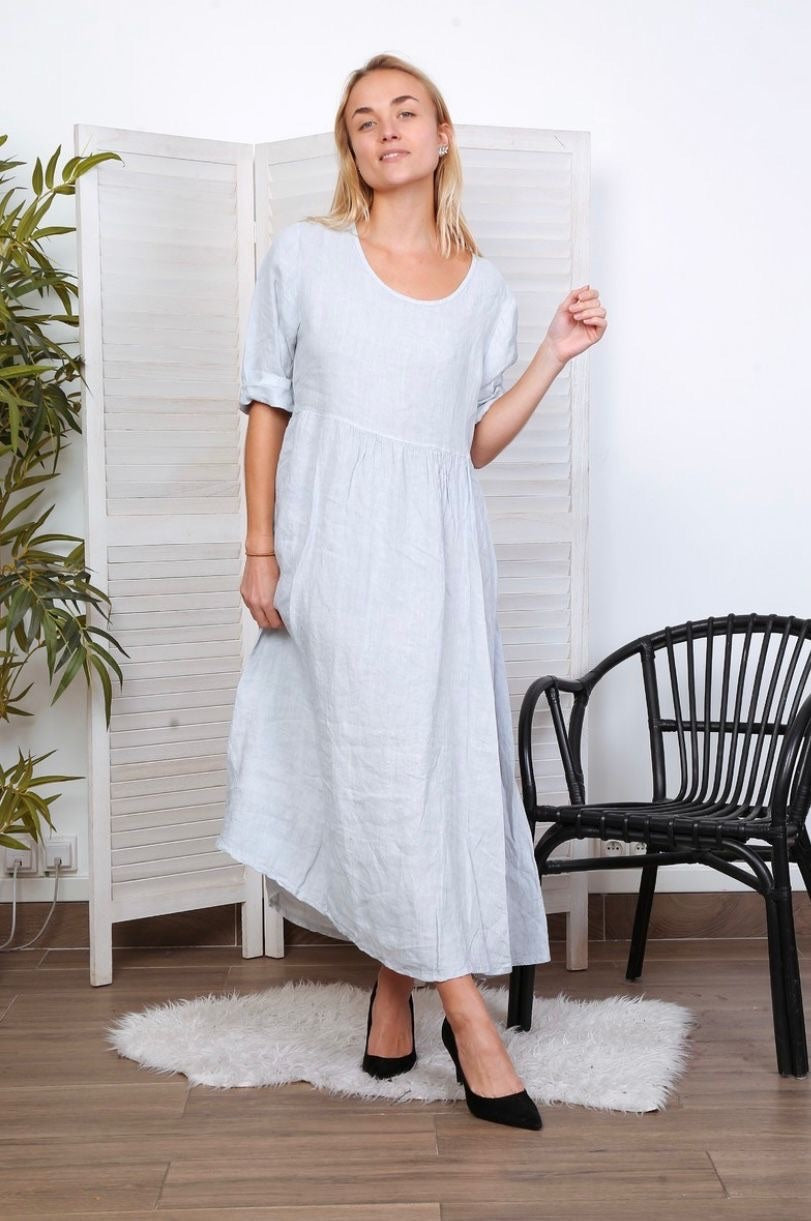 Robe longue col en V - 100% Lin