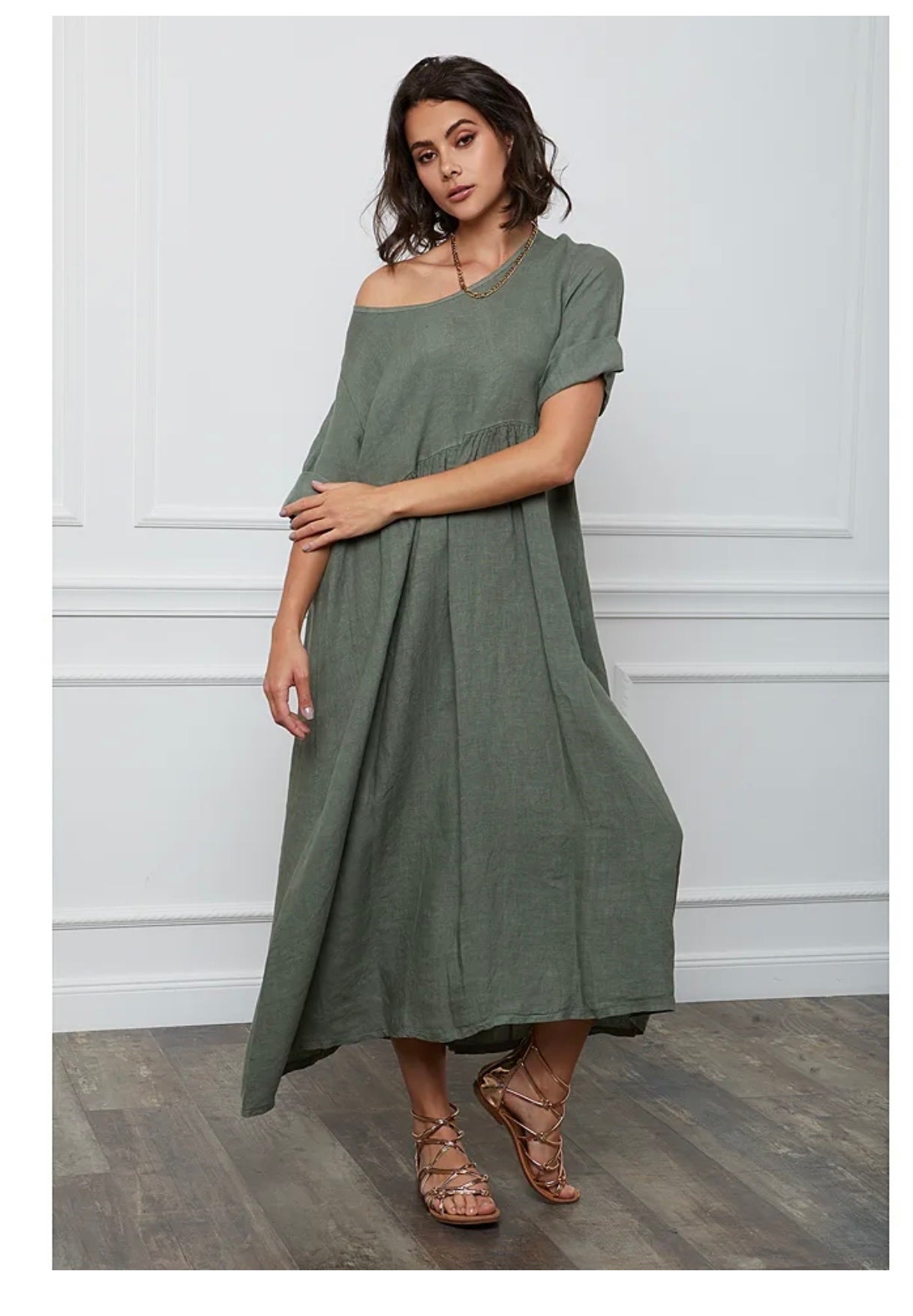 Robe longue col en V - 100% Lin