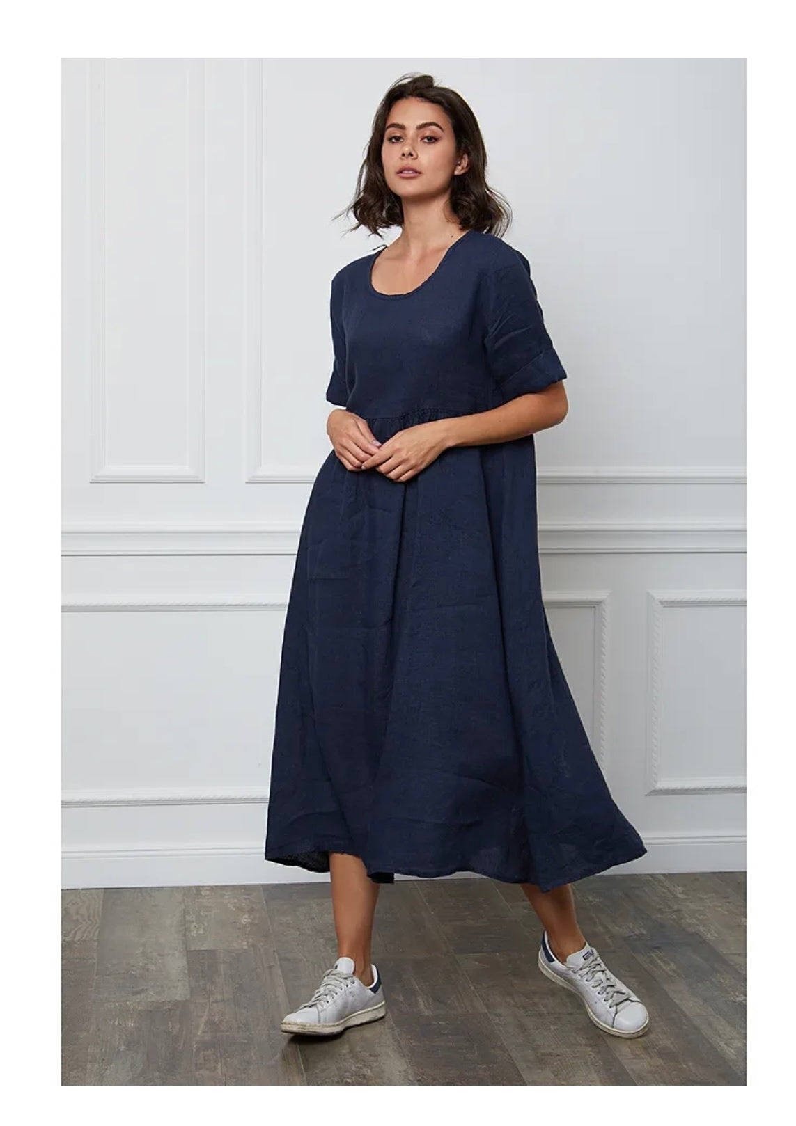 Robe longue col en V - 100% Lin