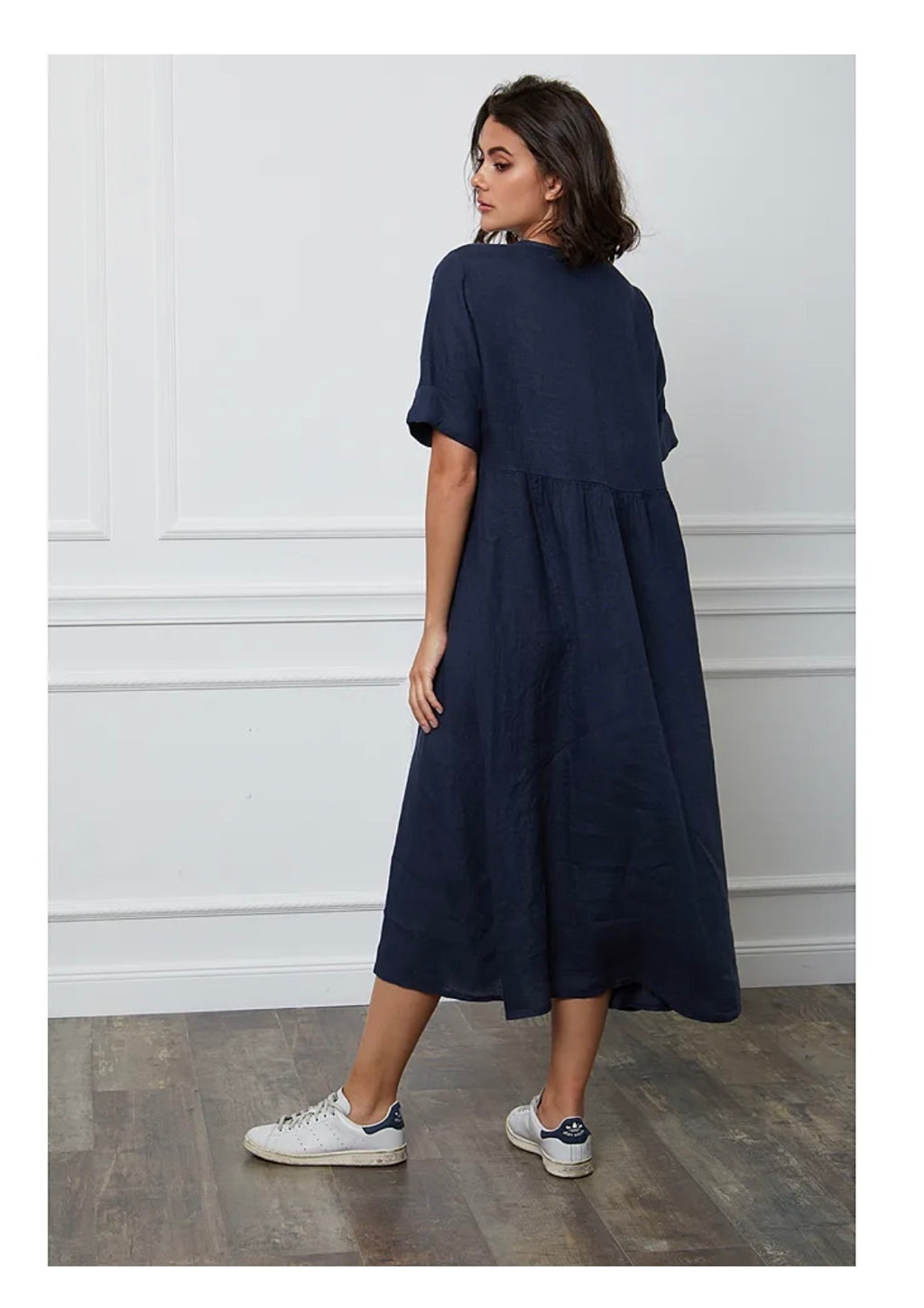 Robe longue col en V - 100% Lin