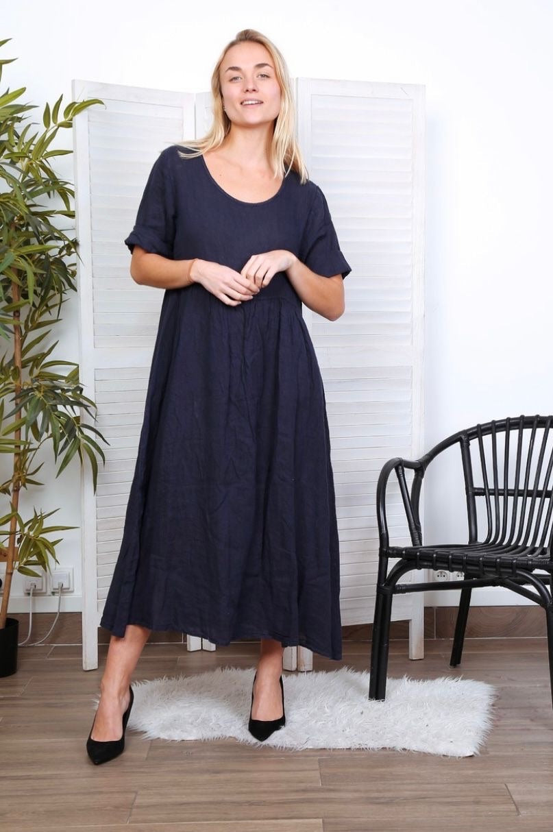 Robe longue col en V - 100% Lin
