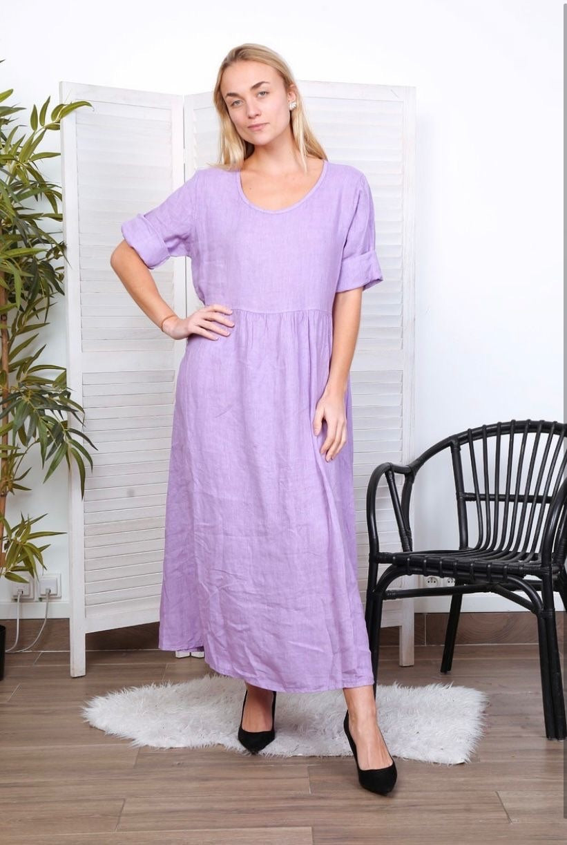 Robe longue col en V - 100% Lin